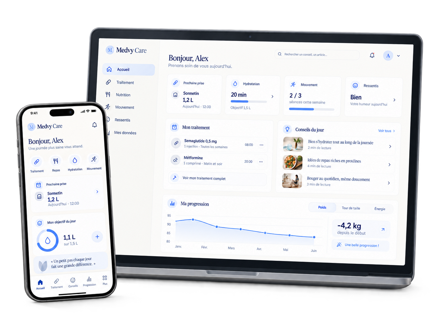 L’application Medvy Care sur ordinateur et téléphone